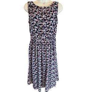 Boden US 8R lined pink blue feather corded waist shift dress EUC Career casual
